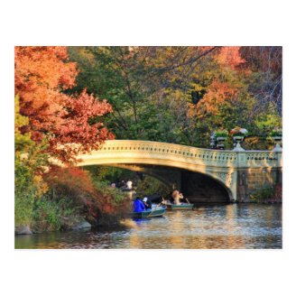 Autumn in Central Park: Boaters by Bow Bridge #01 Post Cards