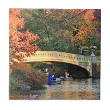 Autumn in Central Park: Boaters by Bow Bridge  #01 Ceramic Tile