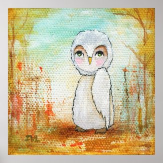 Autumn Joy Whimsical Woodland Owl Art Painting Poster