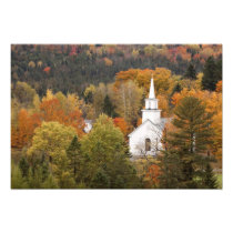 Autumn landscape with church, Vermont, USA