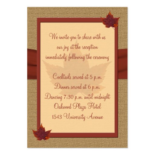 Autumn Leaf Reception Enclosure Card Business Card Template (back side)