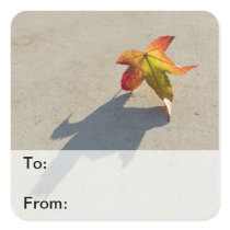 Autumn Leaf with Shadow Square Stickers