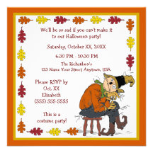 Autumn Leaves and Scraecrow Halloween Party Custom Invitations