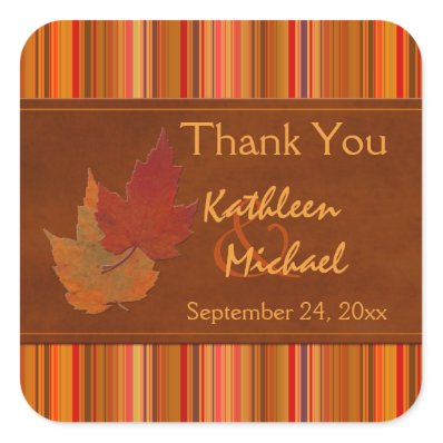 Autumn Leaves and Stripes Wedding Favor Sticker