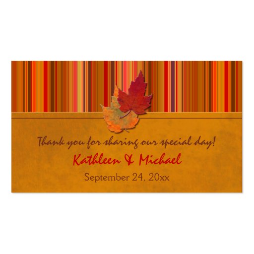 Autumn Leaves and Stripes Wedding Favor Tag Business Card Template