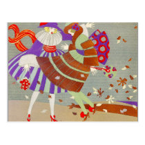 AUTUMN LEAVES AND WIND /FASHION COSTUME DESIGNER POST CARDS