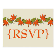 Autumn Leaves Border RSVP Postcard, Orange/Green