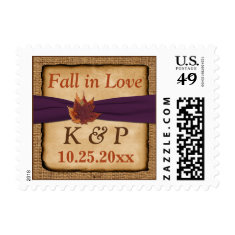 Autumn Leaves FAUX Burlap Fall in Love Postage