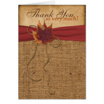Autumn Leaves, FAUX Burlap PHOTO Thank You Card cards