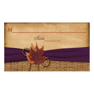 Autumn Leaves FAUX Burlap Place Card Standard Business Card