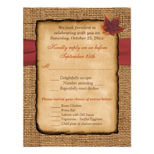 Autumn Leaves, FAUX Burlap RSVP Card