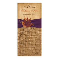 Autumn Leaves, FAUX Burlap Wedding Menu Card Rack Card Template