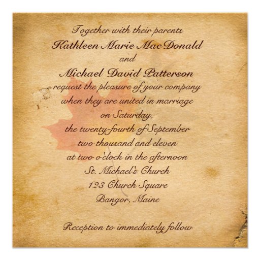 Autumn Leaves on Aged Paper II Square Invitation