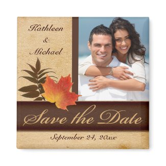 Autumn Leaves on Aged Paper Photo Save the Date magnet