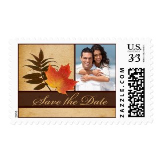 Autumn Leaves on Aged Paper Photo Save the Date stamp