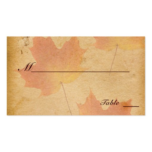 Autumn Leaves on Aged Paper Place Cards Business Card (front side)