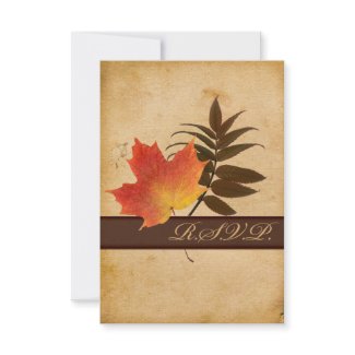 Autumn Leaves on Aged Paper Reply Card II - Small invitation