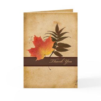 Autumn Leaves on Aged Paper Thank You Card card