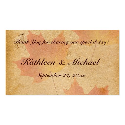 Autumn Leaves on Aged Paper Wedding Favor Tag Business Card Templates (front side)