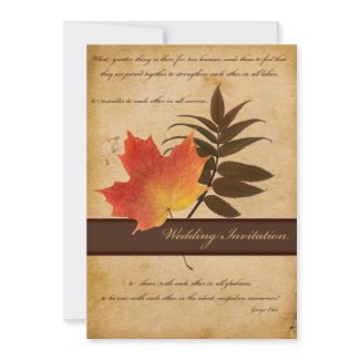 Autumn Leaves on Aged Paper Wedding Invitation invitation