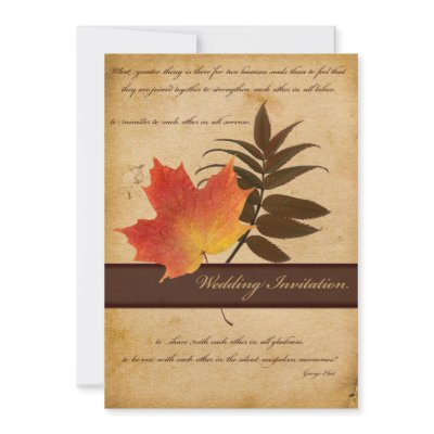 Autumn Leaves on Aged Paper Wedding Invitation by NiteOwlStudio