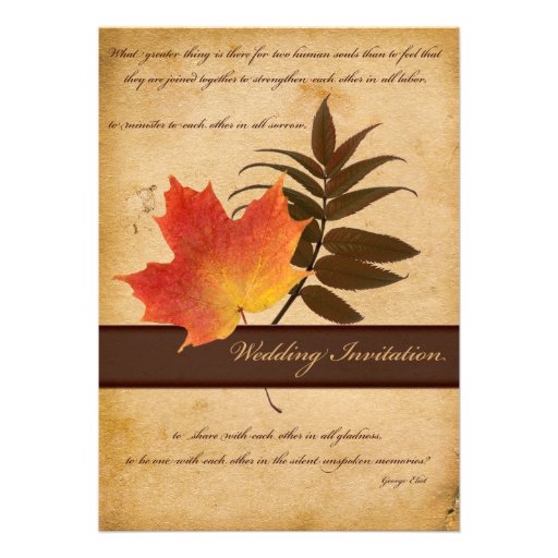 Autumn Leaves on Aged Paper Wedding Invitation