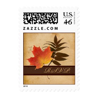 Autumn Leaves on Aged Paper Wedding Postage stamp