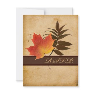Autumn Leaves on Old Paper Reply Card invitation