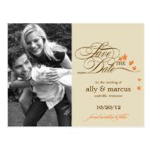 Autumn Leaves Photo Save The Date Postcard