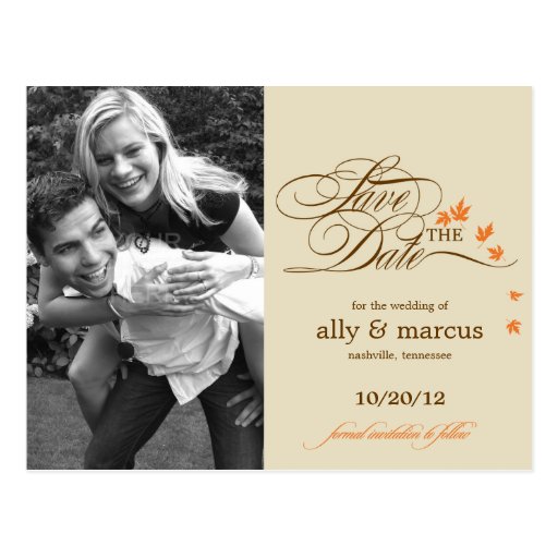 Autumn Leaves Photo Save The Date Postcard