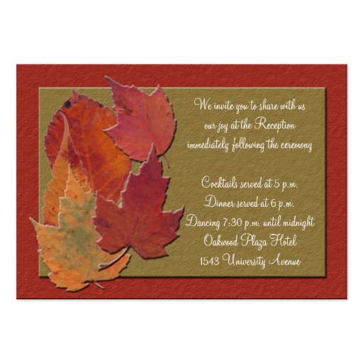 Autumn Leaves Reception Enclosure Card Business Card Template (front side)