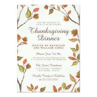 Autumn Leaves Thanksgiving Dinner 5x7 Paper Invitation Card