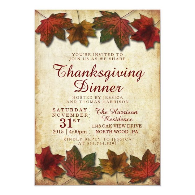 Autumn Leaves Thanksgiving Dinner Card (front side)