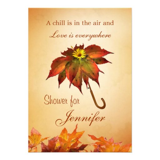 Autumn leaves umbrella Bridal Shower Invite