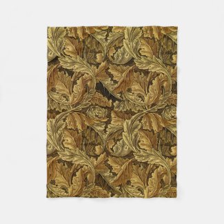 Autumn leaves William Morris vintage pattern Fleece Blanket