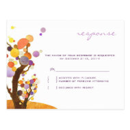 Autumn Love Trees Purple Wedding Reply (4.25x5.6) Postcard