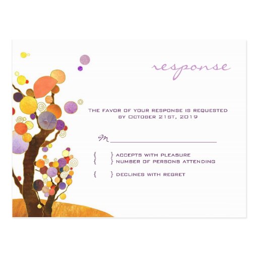 Autumn Love Trees Purple Wedding Reply (4.25x5.6) Postcard