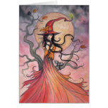 Autumn Magic Witch and Cat Halloween Art Card