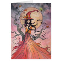Autumn Magic Witch and Cat Halloween Art cards