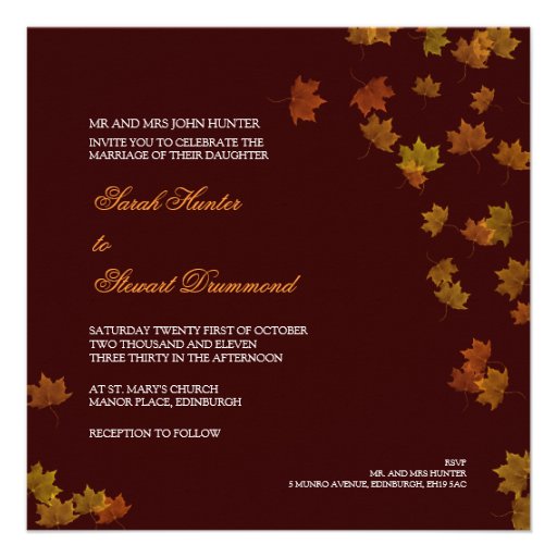 Autumn Maple Leaf Wedding Invitation - Brown