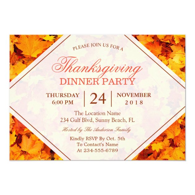 Autumn Maple Leaves Thanksgiving Dinner Party Card
