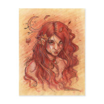 gothic, fairy, elf, portrait, face, woman, goth, orange, moon, autumn, fae, faeries, elven, princess, beauty, season, fall, leave, leaf, maple, punk, emo, vamp, vampire, fantasy, zerick, delphine, levesque, demers, nymph, halloween, girl, vampires, Postcard with custom graphic design