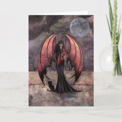 Autumn Mystique Gothic Fairy Fantasy and Cat Card