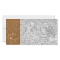 Autumn Oak Leaf Just Married photo cards by loraseverson Autumn Oak Leaf Just Married photo cards