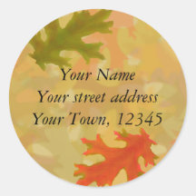 Autumn oak leaves round sticker