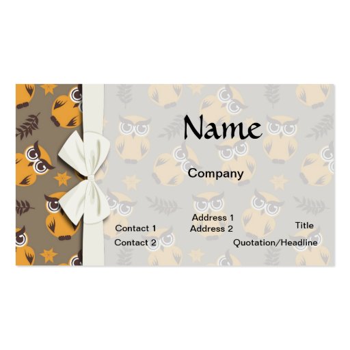 autumn owls pattern business card templates (front side)