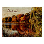 autumn pond reflections thank you card post card