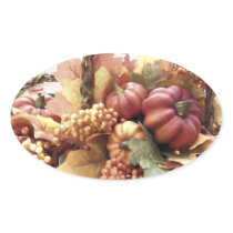 Autumn Pumpkin Basket Oval Sticker