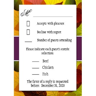 Autumn Purple Falling Leaves Wedding RSVP Cards zazzle_invitation