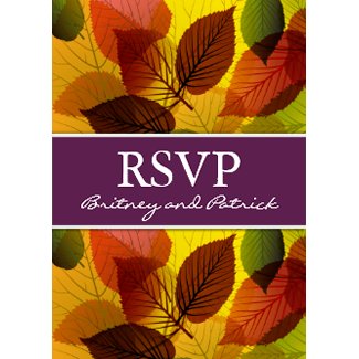 Autumn Purple Falling Leaves Wedding RSVP Cards zazzle_invitation